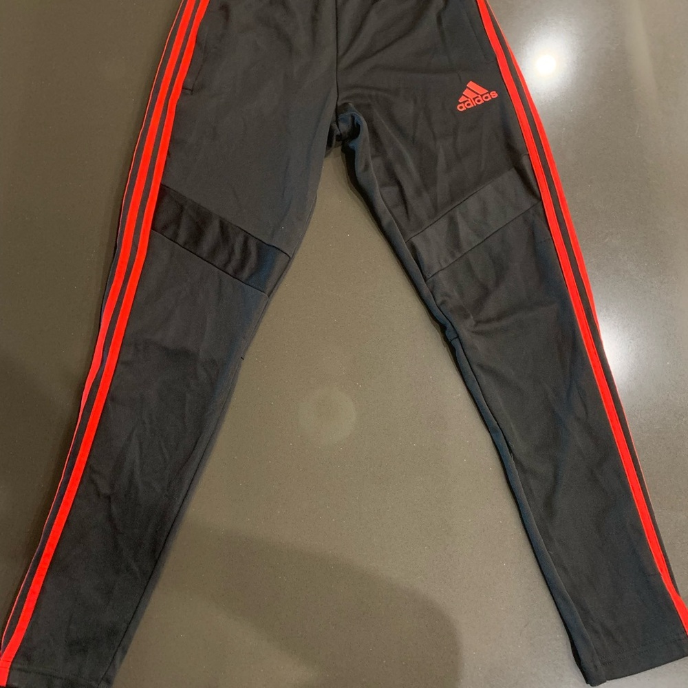 Adidas Kids Black Joggers with Red Stripes